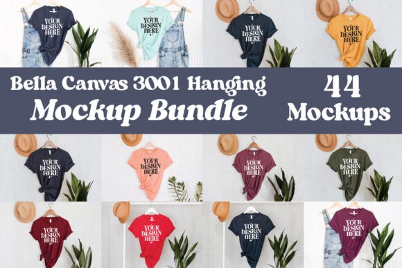 Bella Canvas 3001 Hanging Mockup Bundle: Graphics & Product Mockups