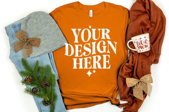 Christmas Bella Canvas 3001 Mockup Orang: Graphics & Product Mockups