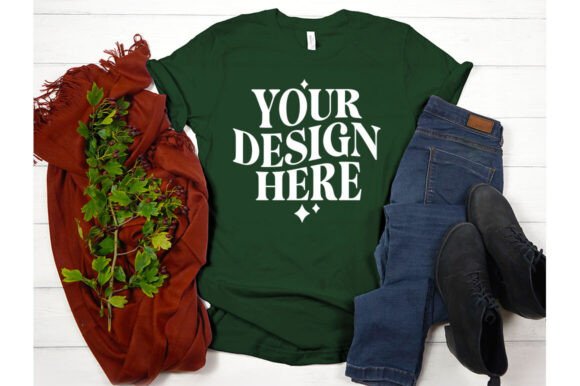 Fall Bella Canvas 3001 Forest Mockup: Graphics & Product Mockups