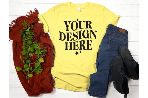 Fall Bella Canvas 3001 Yellow Mockup: Graphics & Product Mockups