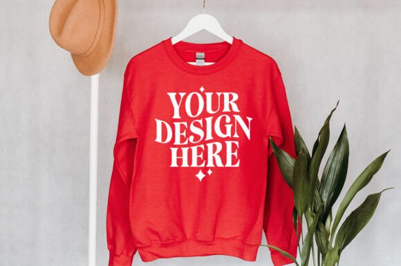 Gildan 18000 Hanging Red Mockup: Premium Graphics & Product Mockups