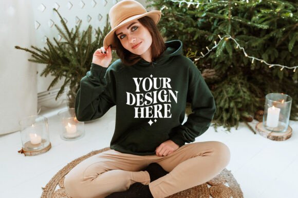 Gildan 18500 Hoodie Forest Green Mockup: Graphics & Product Mockups